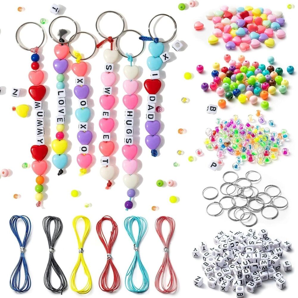 2576 572 Pcs DIY Bead Keychain Kit Bead Keychain Set with Plastic Beads